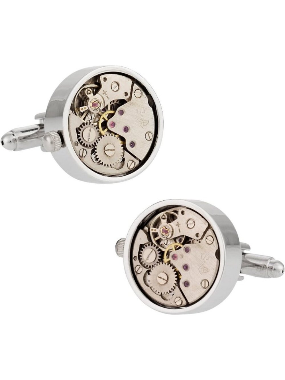 Steampunk Silver Cufflinks with Functional Watch Movement & Glass Cover